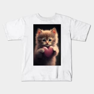 Valentine kitten with a heart 0 Kids T-Shirt